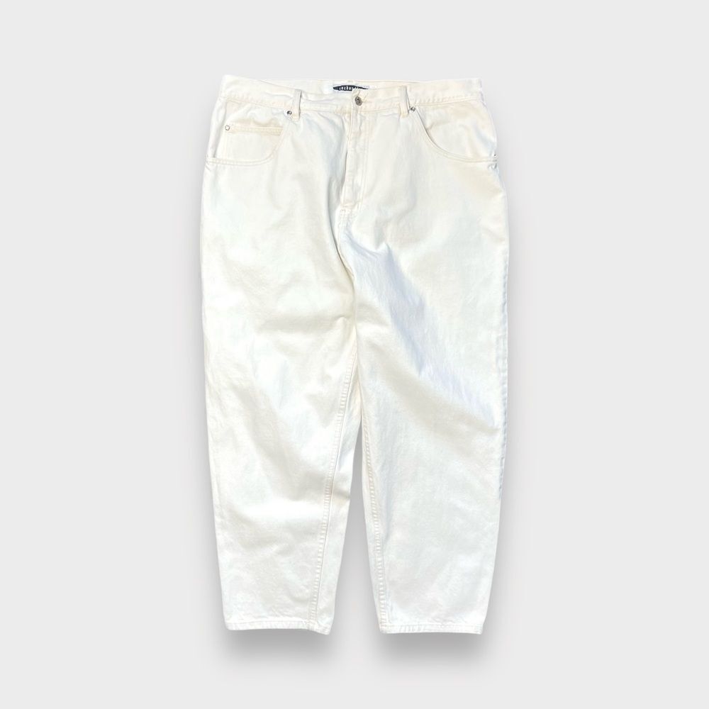 Vtg 90s Anchor Blue Loose White Jeans, Baggy Skate Grunge Wide Leg, Heavy 38 30